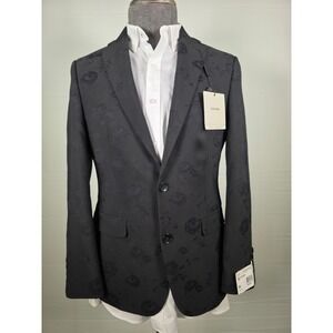 Calvin Klein Men Jacquard Sport Coat Black Floral 38S Slim Fit Suit Polished NWT